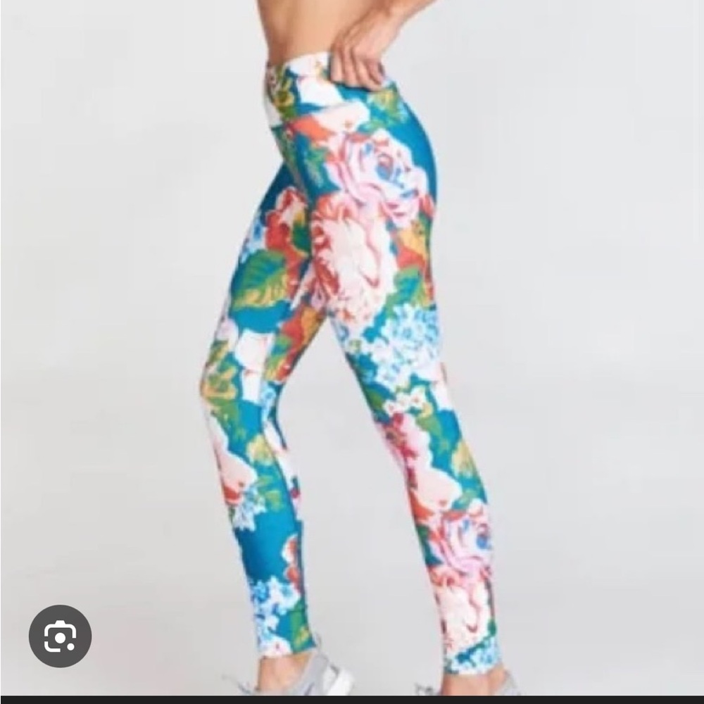 Mumu Moves selene turquoise floral leggings high rise waist small s